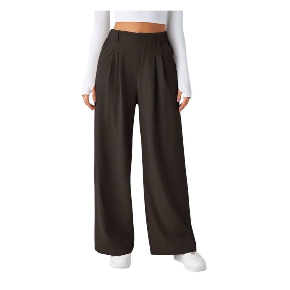 Halara Flex Dark Brown Waffle Knit High Waist Wide Leg  Pants Women's S NWT